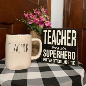 🌷RAE DUNN mug TEACHER 🌼includes teacher plaque